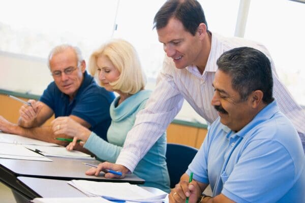 A group of people discussing something